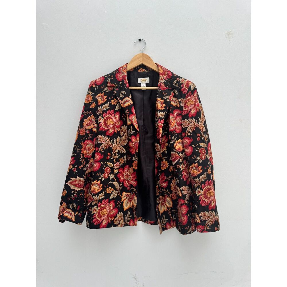 Talbots Black Floral Jacobean Print Blazer Women's Size 10 Cotton